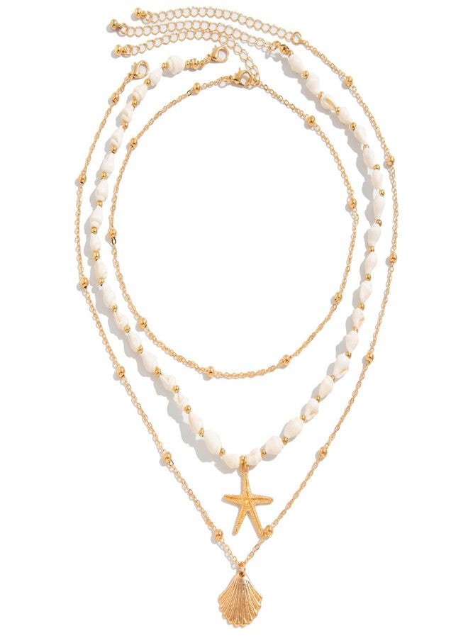nylry Seashell Necklace for Women Gold Layered Sea Shell Necklace Boho Summer Beach Necklaces for Women Adjustable Pearl Conch Starfish Necklaces Vacation Coastal Beachy Jewelry Outfits Accessories-3 - Image 1
